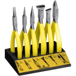 Bergeon 6283 assortment of 6 pliers with corrugated nose with stand watch tool Swiss Made