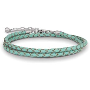 925 Sterling Silver Teal Leather 14in 2in Extension Choker/Wrap Bracelet - with Secure Lobster Lock Clasp 14"