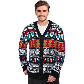 Arvilhill Men's Christmas Cardigan Ugly Xmas Sweater V Neck Button Knitted Jumper (S-XXL)