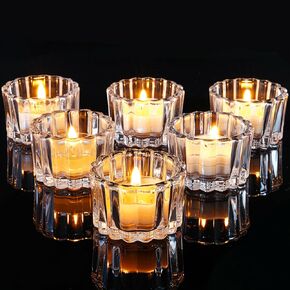 Glass Votive Candle Holders Clear Tealight Candle Holder Set of 6,Vintage Ribbed Tea Light Candle Holders,Crystal Glass Candle Holders for Table Centerpiece Wedding Dinner Party Christmas Thanksgiving