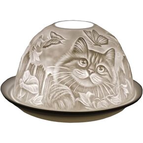 Cello Porcelain Tealight Holder Dome, Cat Design, A Stunning Candle Holder projecting a 3D Image or Loving Message. Suitable to be Used with Scented and unscented tealights.