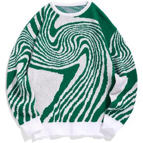 ZAFUL Mens Crewneck Oversized Sweaters Y2K Aesthetic Flame Graphic Knitted Sweater Casual Pullover Long Sleeve Jumpers
