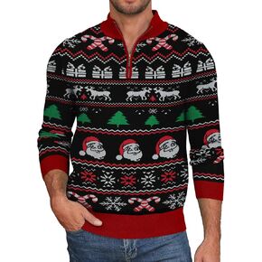 NITAGUT Mens Ugly Christmas Sweaters Funny Graphic Quarter Zip Sweaters Long Sleeve Knitted Pullover Sweaters