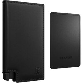 Ekster Parliament Wallet & Finder Card Bundle | RFID-Blocking & Quick Access Minimalist Wallet and Rechargeable Wallet Tracker Card that Works with Apple ® Find My & Siri | Nappa Black