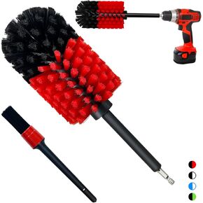 Wheel Brush Kit, Soft Drill Wheel Cleaner Brush, No Scratches Highly Dense Car Cleaning Brush Set for Wheels, Rims, Engines, Exhaust(Red/Black,2Pcs)