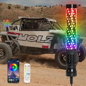 1PC 1FT Fat Whip Light, Spiral RGB LED Whip Light with APP & Remote Control, Lighted Antenna Whip for UTV ATV Offroad Truck Can-Am RZR