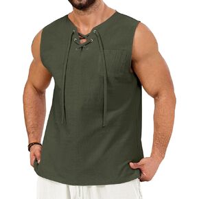 Mens Tank Tops Sleeveless Shirts, Viking Pirate Costumes Medieval Renaissance Gothic Vest Cotton Cosplay Outfits