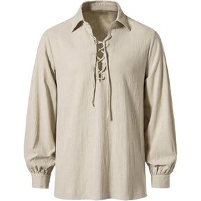 Men's Renaissance Shirt Retro Long Sleeve Lace Up Pirate Medieval Viking Shirts Halloween Costume Tops