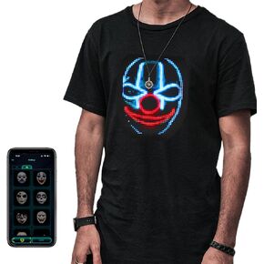 Led T-Shirt with Bluetooth Programmable App,Rechargeable LED Light Up T-Shirt for Man/Women Halloween Masquerade Party