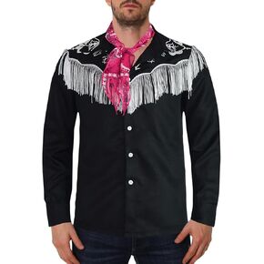 Costume for Men Halloween Cosplay 80S 90S Cowboy Costume Tops Long Sleeve Western Fringe Shirt with Scarf in Saudi Arabia