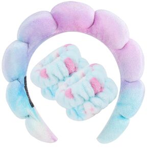 Zkptops Spa Headband for Washing Face Wristband Sponge Makeup Skincare Headband Terry Cloth Bubble Soft Get Ready Hairband for Women Girl Puffy Padded Headwear Non Slip Thick Hair Accessory(Pink)