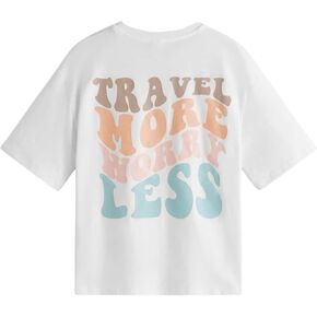 Girl's Letter Graphic Tees Short Sleeve Crew Neck Drop Shoulder T Shirts Tops