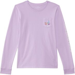 vineyard vines Girls' Watercolor Ski Whale Long-Sleeve Pocket Tee