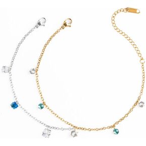 Bracelets for Women, 2 Pcs Gold Silver Plated Cubic Zirconia Link Bracelet Simulated Diamond Station Bracelet Jewelry Trendy Bracelets Set Jewelry for Women