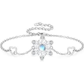Snowflake Bracelet 925 Sterling Silver Moonstone Bracelet Adjustable Winter Bracelet Christmas Jewelry Gifts for Women