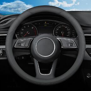 Leather Steering Wheel Cover for Mazda CX5/CX-5 CX50/CX-50 CX3/CX-3 CX30/CX-30 CX9/CX-9 Mazda 3 Mazda 5 Mazda 6 MX-5 Miata CX-7 RX-8 GS GT Sport Car Accessories, 2024 Black 14.5-15 inch