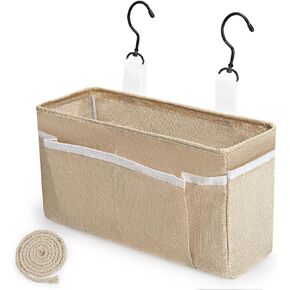 Bedside Caddy, bedside organizer, Hanging Organizers, Storage Bags with Self-adhesive on The Back to Hang Over Beds for Headboards, Bunk Bed (Beige)