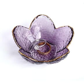 Flower Shape Ring Dish Jewelry Tray Organizer, Glass Accent Tray for Vanity, Small Decorative Trinket Dish, Crystal Purple
