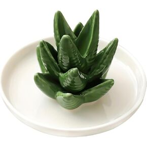 Aloe Ring Holder,Cactus Ring Dish Jewelry Dish Tray Ceramic Succulent Jewelry Tray Decorative,Decorative Succulent Trinket Dish for Wedding, Birthday Gifts, Home Decor (Aloe)