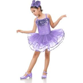 Enchanta Olivia Girls Sequin Leotard Dress Costumes. Ballet Leotards Tutu Dress Ballerina Outfit Dance Costume for Kids