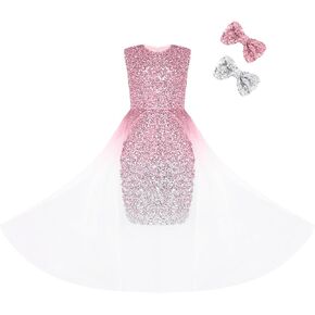 EXARUS Girls Bodycon Dress Sparkle with Mesh Overlay Sequin Sleeveless Dresses Formal Party Prom for Kids 6-14Y