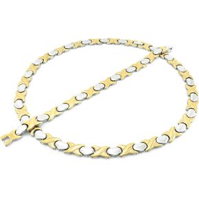 NEW Women's 11mm Width Two Tone (Gold & Silver) XOXO Stampato ANTI-TARNISH Stainless Steel 14K Gold Plated Necklace and Bracelet Jewelry Set 18/20 inches