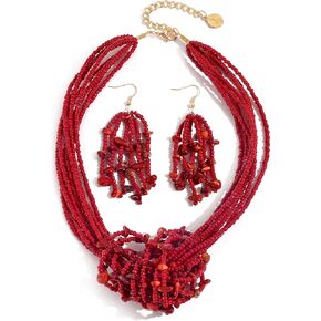 Coiris Red Necklaces for Women Beaded Red Jewelry Sets Necklace and Earring Set Natural Stone Costume Jewelry for Women(N0137-Red)