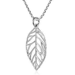 AeraVida Simple Leaf Statement Cut-out Boho .925 Sterling Silver Necklace | Silver Sterling Necklace for Women | Leaf Statement Necklace | Boho Necklaces for Women