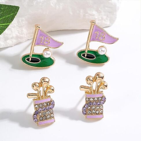 2 Pairs of Golf Earrings Studs Sets for Women, Fashion Sports Earring Studs Stackable Golf Jewelry for Women Girls Game Day Earrings Outfits Gifts in Saudi Arabia