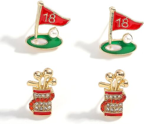 2 Pairs of Golf Earrings Studs Sets for Women, Fashion Sports Earring Studs Stackable Golf Jewelry for Women Girls Game Day Earrings Outfits Gifts in Saudi Arabia