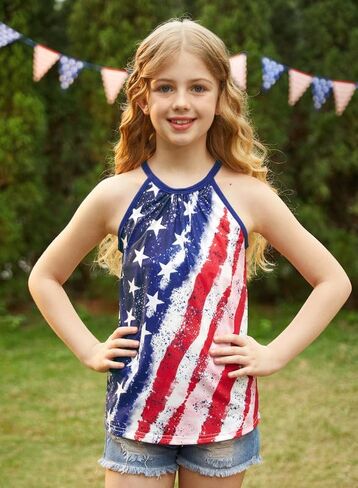 BesserBay Girls Summer Back Button Halter Neck Tank Top Cold Shoulder Casual Blouse Pleated Sleeveless Shirts 5-14 Years in Kuwait