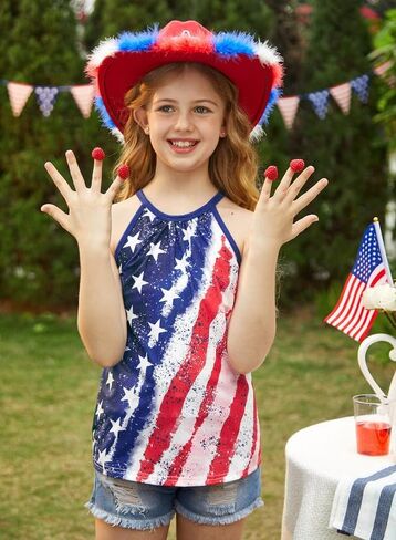 BesserBay Girls Summer Back Button Halter Neck Tank Top Cold Shoulder Casual Blouse Pleated Sleeveless Shirts 5-14 Years in Kuwait