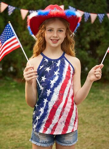 BesserBay Girls Summer Back Button Halter Neck Tank Top Cold Shoulder Casual Blouse Pleated Sleeveless Shirts 5-14 Years in Kuwait