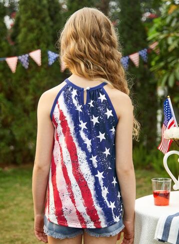 BesserBay Girls Summer Back Button Halter Neck Tank Top Cold Shoulder Casual Blouse Pleated Sleeveless Shirts 5-14 Years in Kuwait