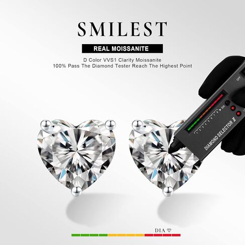 SMILEST 1-3 قيراط أقراط على شكل قلب مويسانيتي للنساء والرجال، قلب رائع D اللون VVS1 مختبر وضوح تم إنشاء أقراط مويسانيتي أسود روثينيوم فيرميل 925 أقراط مويسانيتي من الفضة الاسترليني in Kuwait