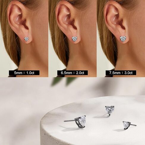 SMILEST 1-3ct Heart Moissanite Stud Earrings for Women Men, Brilliant Heart D Color VVS1 Clarity Lab Created Moissanite Earrings Black Ruthenium Vermeil 925 Sterling Silver Moissanite Earrings in Kuwait