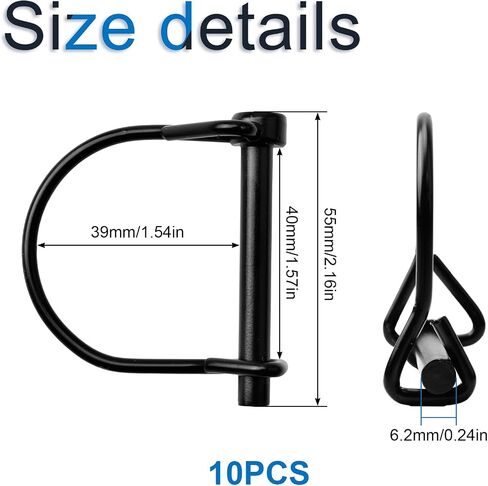 INCREWAY 10pcs Wire Lock Pin, 1/4" Heavy Duty Safety Coupler Shaft Locking Pin Hitch Pto Pin Round Loop Wire Lock Trailers Pin for Farm Lawn Garden,Black in Saudi Arabia