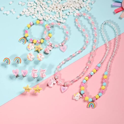 PinkSheep يونيكورنز هدايا للفتيات 10 قطع قوس قزح هدايا يونيكورن محفظة مجموعة مجوهرات للأطفال فتاة 9PC يونيكورن كليب على القرط يونيكورن قلادة سوار حقيبة الظهر فتاة صغيرة مجوهرات الملحقات in Kuwait