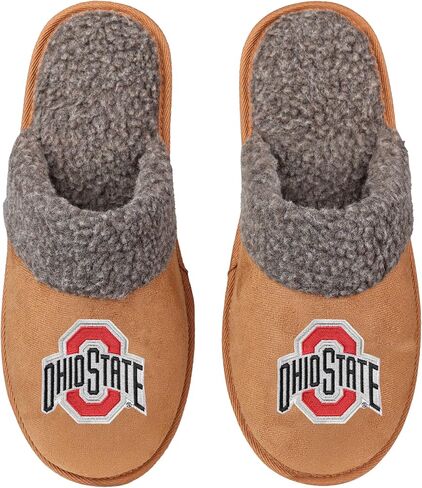 FOCO NCAA Men’s Sherpa Scuff Brown Moccasin Slippers – Ultra-Soft Plush Lining & Embroidered Team Logo – Officially Licensed NCAA Footwear for Ultimate Comfort & Team Spirit in Saudi Arabia
