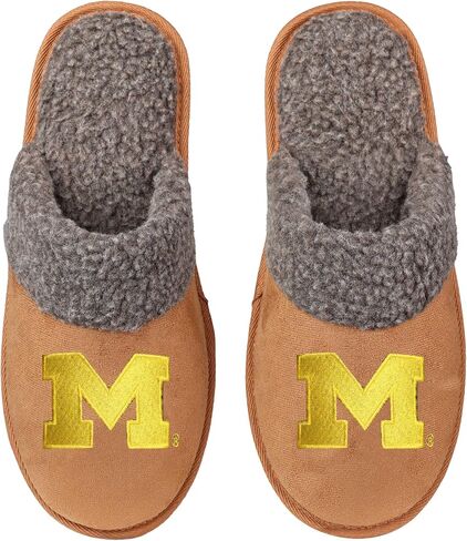 FOCO NCAA Men’s Sherpa Scuff Brown Moccasin Slippers – Ultra-Soft Plush Lining & Embroidered Team Logo – Officially Licensed NCAA Footwear for Ultimate Comfort & Team Spirit in Saudi Arabia