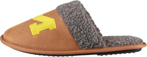FOCO NCAA Men’s Sherpa Scuff Brown Moccasin Slippers – Ultra-Soft Plush Lining & Embroidered Team Logo – Officially Licensed NCAA Footwear for Ultimate Comfort & Team Spirit in Saudi Arabia