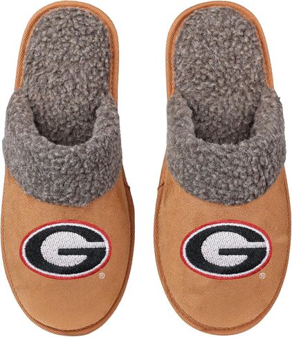 FOCO NCAA Men’s Sherpa Scuff Brown Moccasin Slippers – Ultra-Soft Plush Lining & Embroidered Team Logo – Officially Licensed NCAA Footwear for Ultimate Comfort & Team Spirit in Saudi Arabia