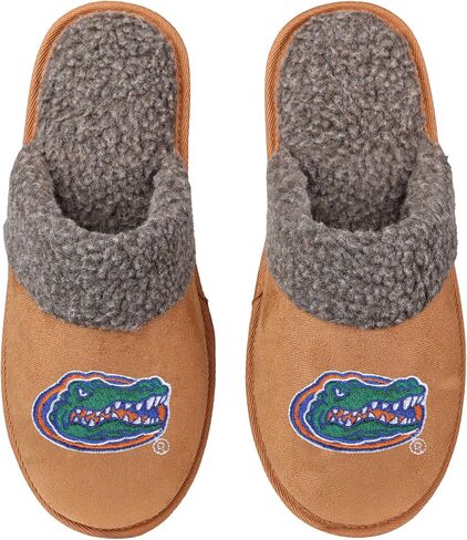 FOCO NCAA Men’s Sherpa Scuff Brown Moccasin Slippers – Ultra-Soft Plush Lining & Embroidered Team Logo – Officially Licensed NCAA Footwear for Ultimate Comfort & Team Spirit in Saudi Arabia