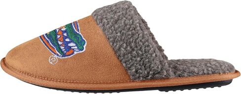 FOCO NCAA Men’s Sherpa Scuff Brown Moccasin Slippers – Ultra-Soft Plush Lining & Embroidered Team Logo – Officially Licensed NCAA Footwear for Ultimate Comfort & Team Spirit in Saudi Arabia