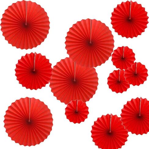 | Red Paper Fans Flower for Celebration/Wedding/Birthday/Carnival/Welcome Party Decorations,PureRed,Set of 12 in Saudi Arabia