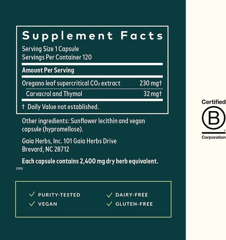 Gaia Herbs Oil of Oregano - Immune and Antioxidant Support Supplement to Help Sustain Overall Well-Being - with Oregano Oil, Carvacrol, and Thymol - 60 Vegan Liquid Phyto-Capsules (30-Day Supply) in Saudi Arabia