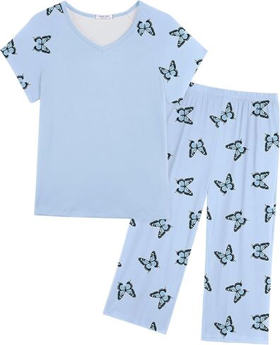 Ekouaer Pajamas for Women Set Short Sleeve Pj Sets Pullover Tops & Capri Pants 2 Piece Sleepwear Loungewear S-XXL in Saudi Arabia