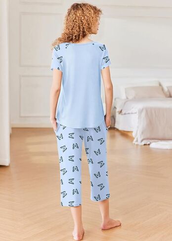 Ekouaer Pajamas for Women Set Short Sleeve Pj Sets Pullover Tops & Capri Pants 2 Piece Sleepwear Loungewear S-XXL in Saudi Arabia