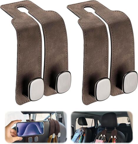 2 in 1 Car Seat Back Storage Hook and Headrest Hooks for Car,2PCS Purse Hook for car,Bendable Universal Double Hooks with Phone Holder,Car Hooks for Purses and Bags and Shopping Bags(Black) in Saudi Arabia