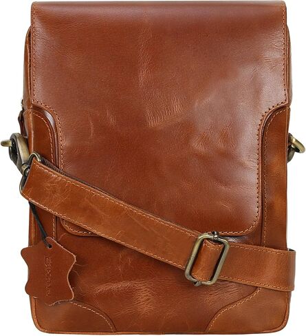 Pitaara Genuine Leather Crossbody Messenger Bag with Front Flap, Unisex, Full Grain Leather Shoulder Travel Bag, Tablet Bag in Saudi Arabia